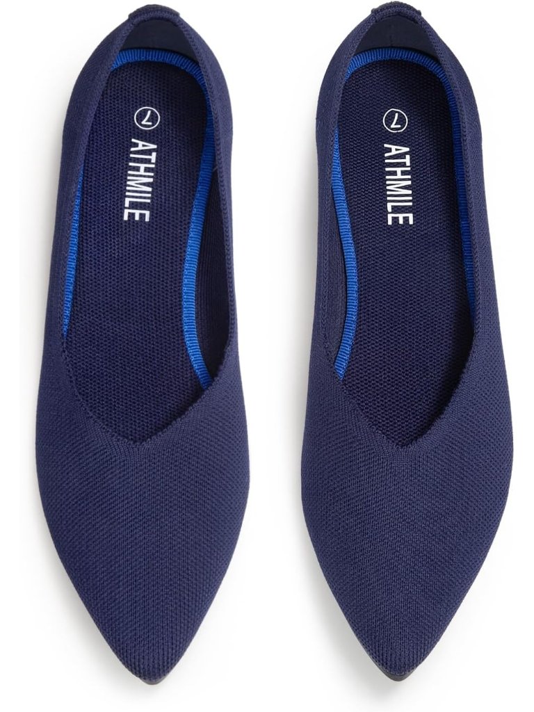 Women's Dressy Ballet Flats Blue Breathable Knitted Pointed Toe Slip-On